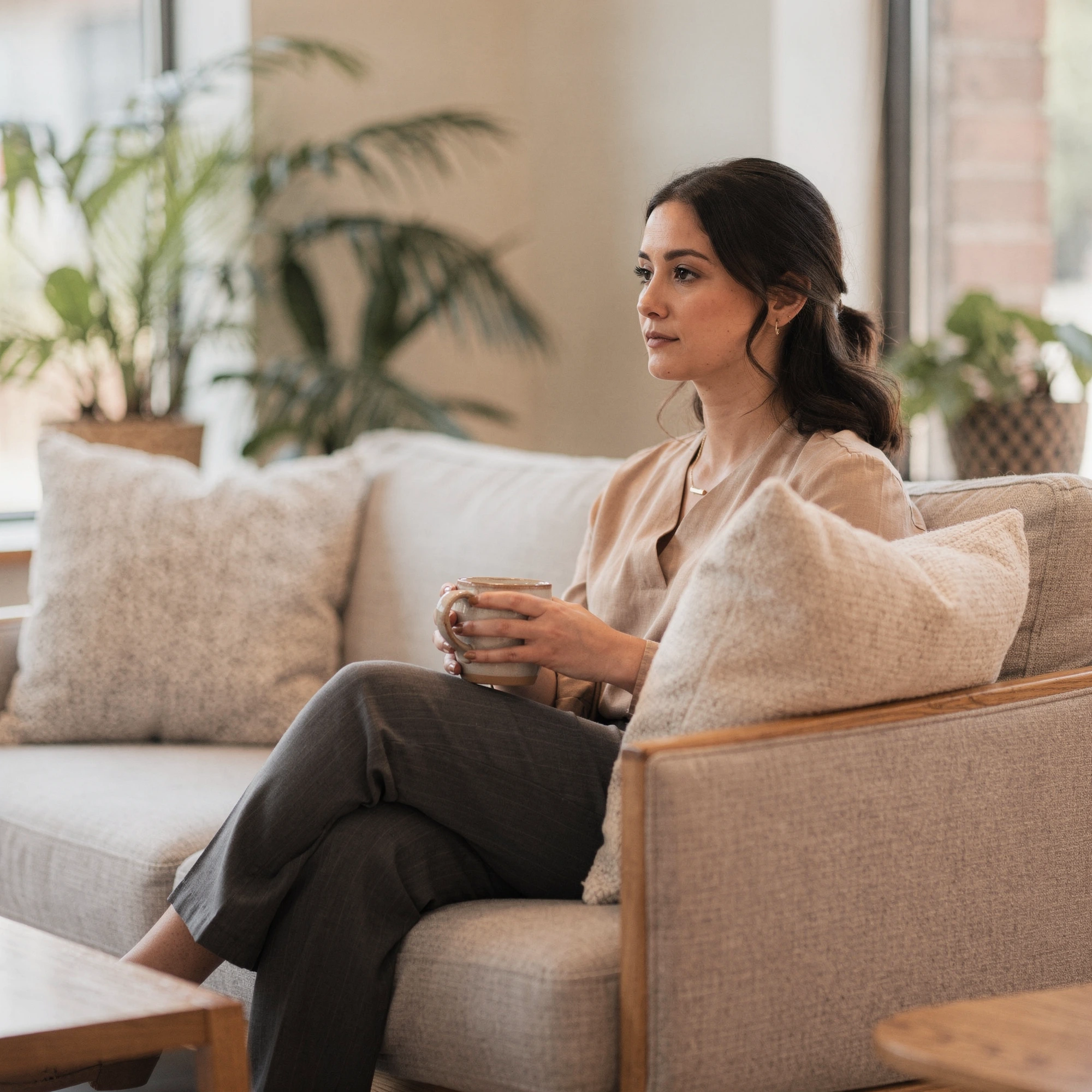 Therapist in Chatsworth, CA – client seated in a welcoming therapy office at Uriel Behavioral Wellness